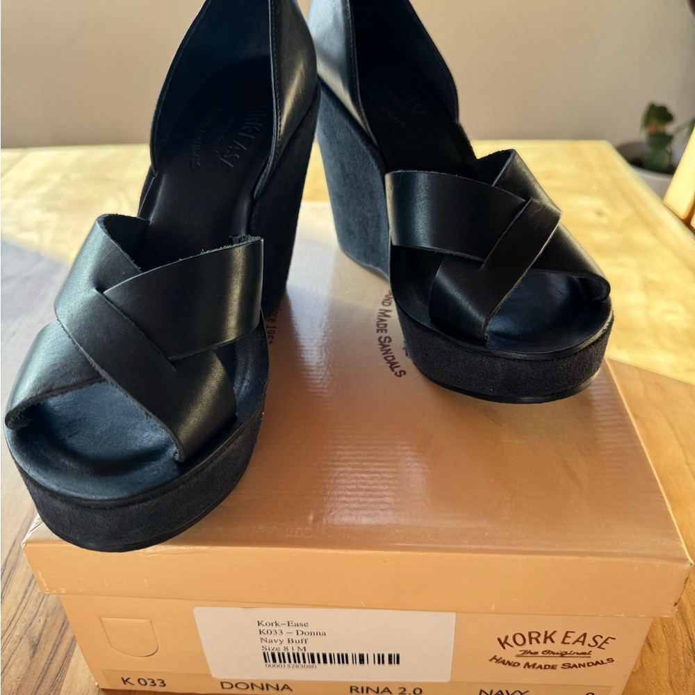 KORK EASE wedge dark navy blue suede sandals, size 8